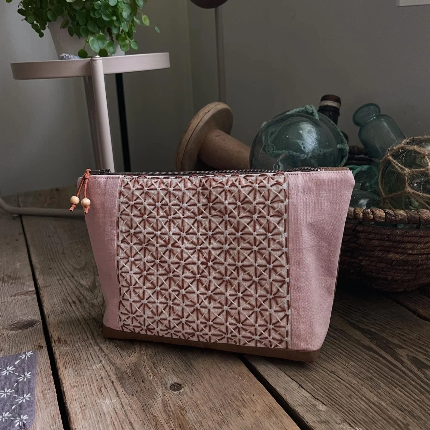 Made another zipper pouch using my sashiko embroidered fabric. It&rsquo;s a Japanese embroidery technique I taught myself.