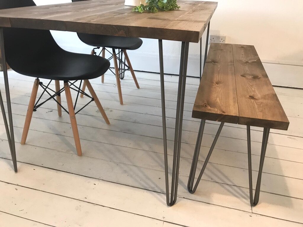 Hairpin Leg Dining Table And Bench Off 50, How To Put Hairpin Legs On A Round Table