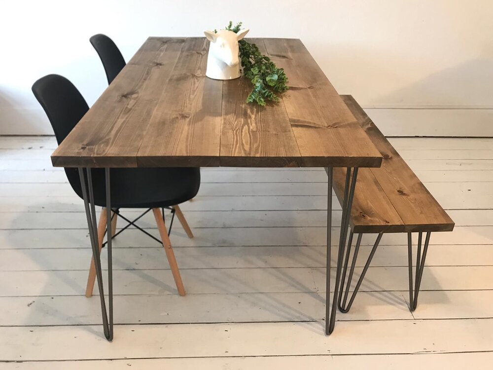 Artemis Hairpin Leg Dining Table With, Handmade Industrial Dining Table