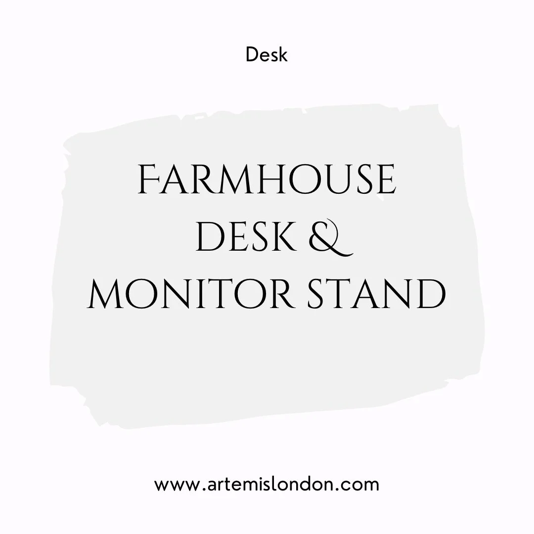 Farmhouse desk &amp; monitor stand with drawer, grommets, cable storage, curved front edge, headphone hook &amp; LEDs #desksetup #deskspace #deskorganization #deskdecor