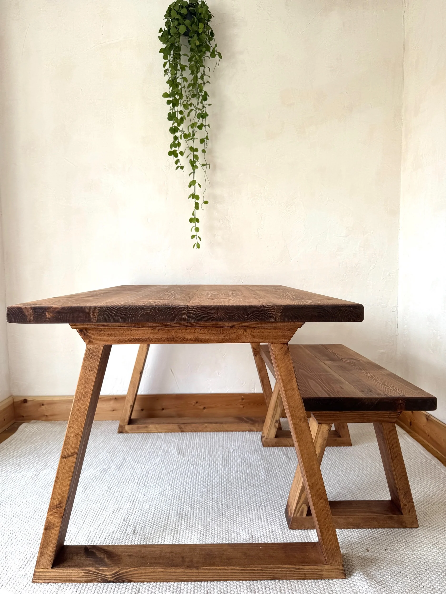 Dining Table Bench Trapezium Wood