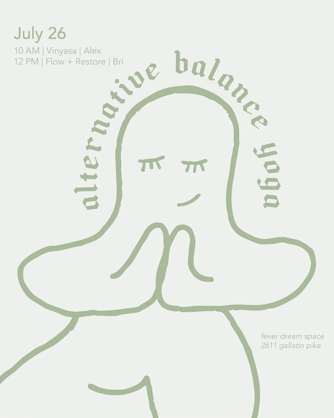 Alternative Balance | July Pop-Up

Join us this Saturday, July 26, for a chance to move, breathe, and connect with the community. July donations will support The Frequency Center, @thefrequencycenter, a non-profit meditation, sound, and vibrational h