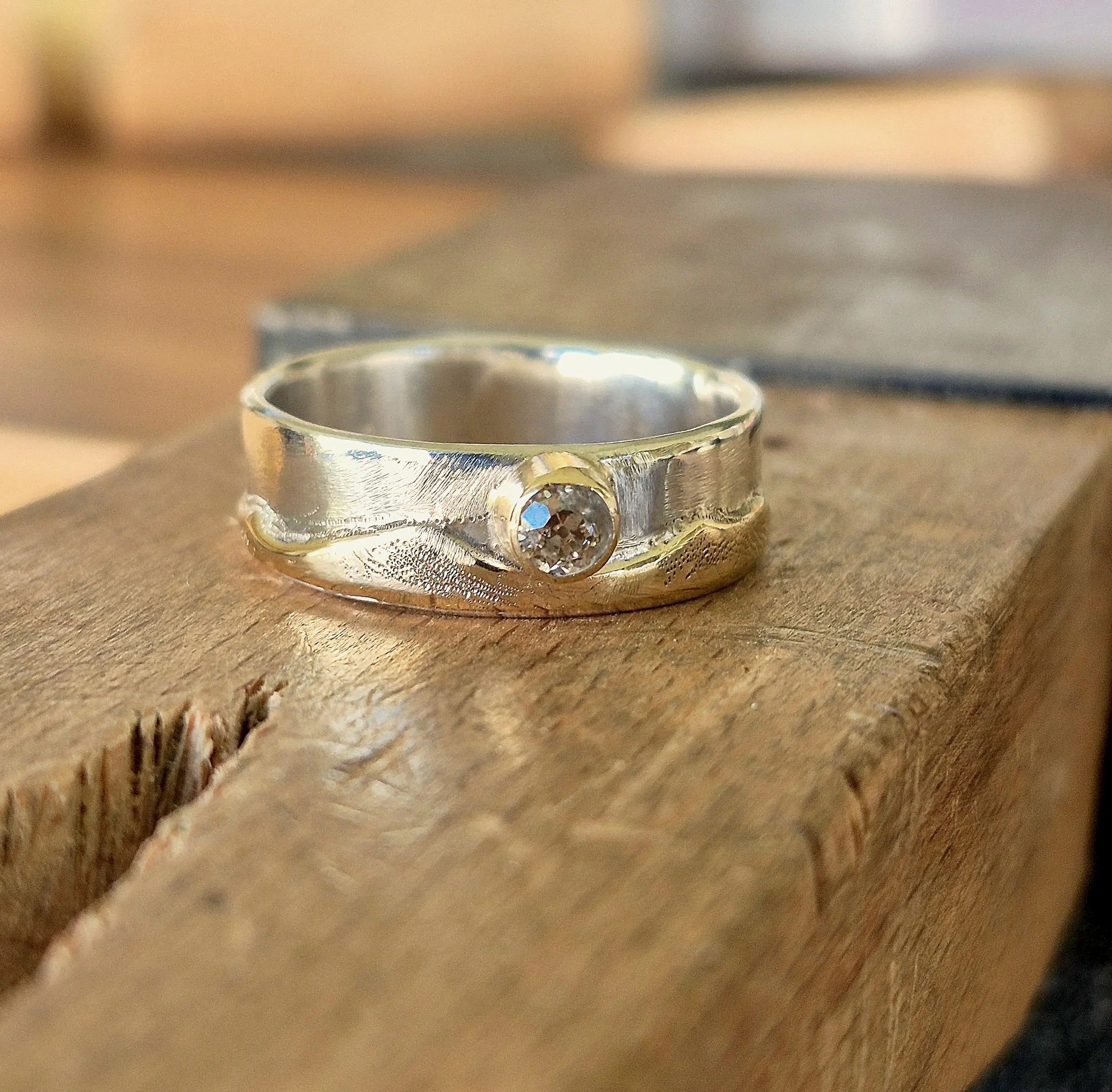 Bespoke Mountain Gold and Diamond Ring 
