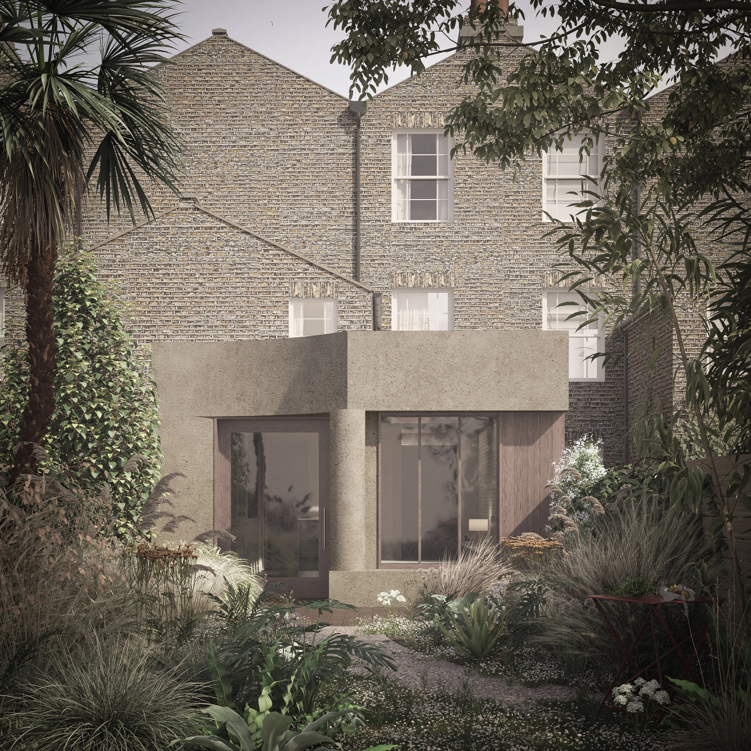 Rear garden view of the extension to a Georgian house on Bellenden Road, Peckham, London