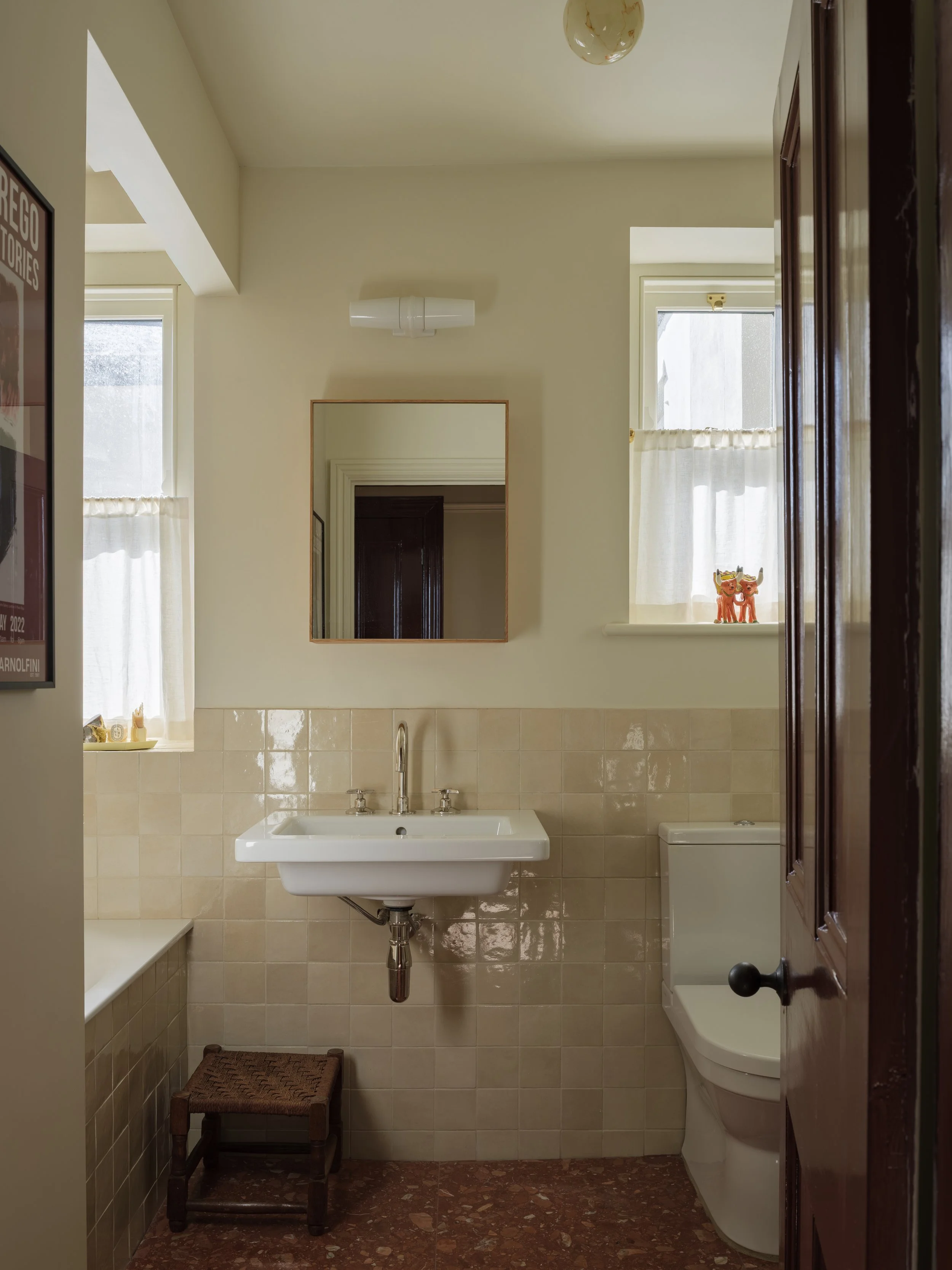 Zellige tile bathroom, terrazzo floor tile