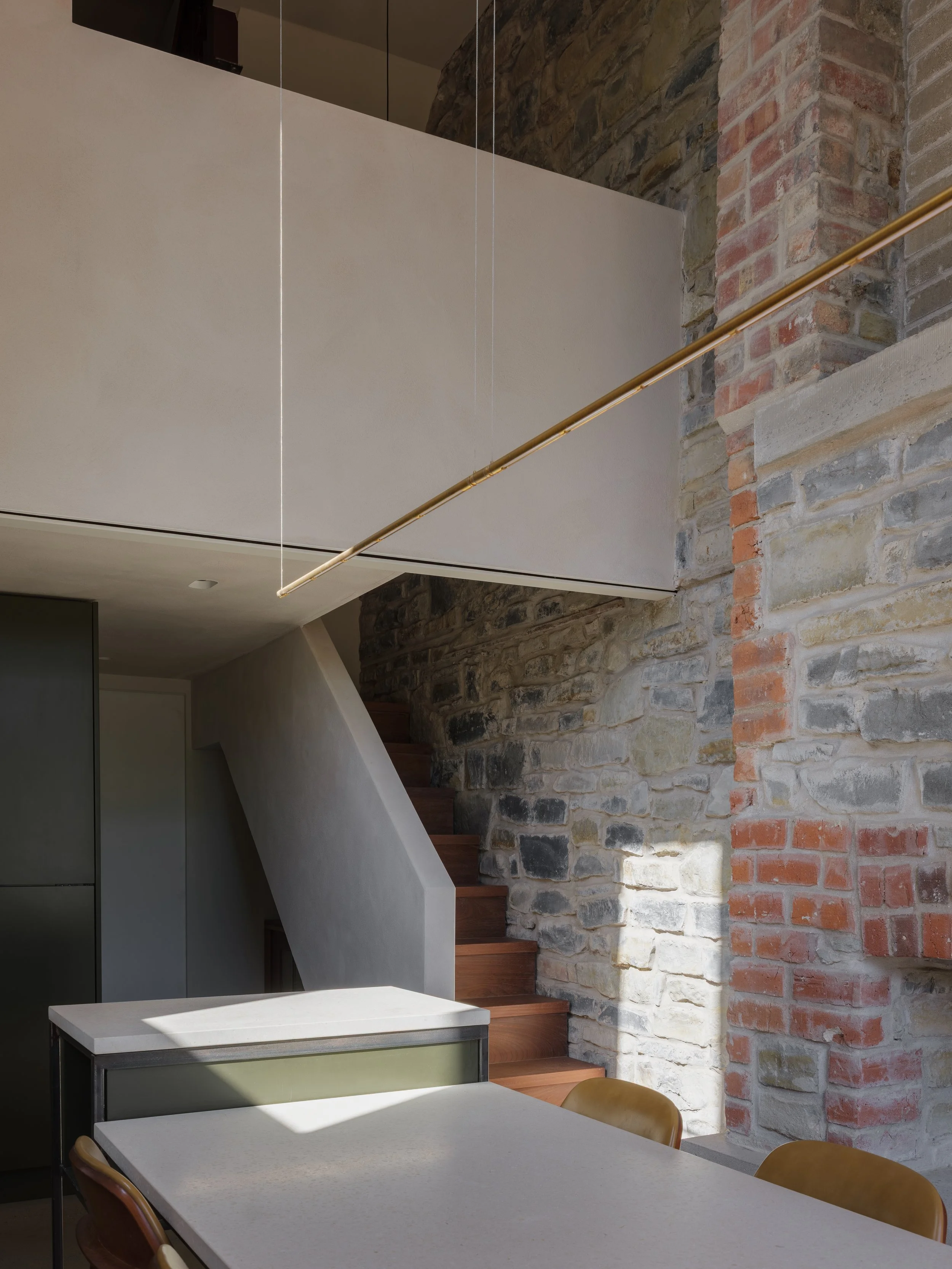 Lime plaster staircase lime mortar, timber staircase, concrete floor