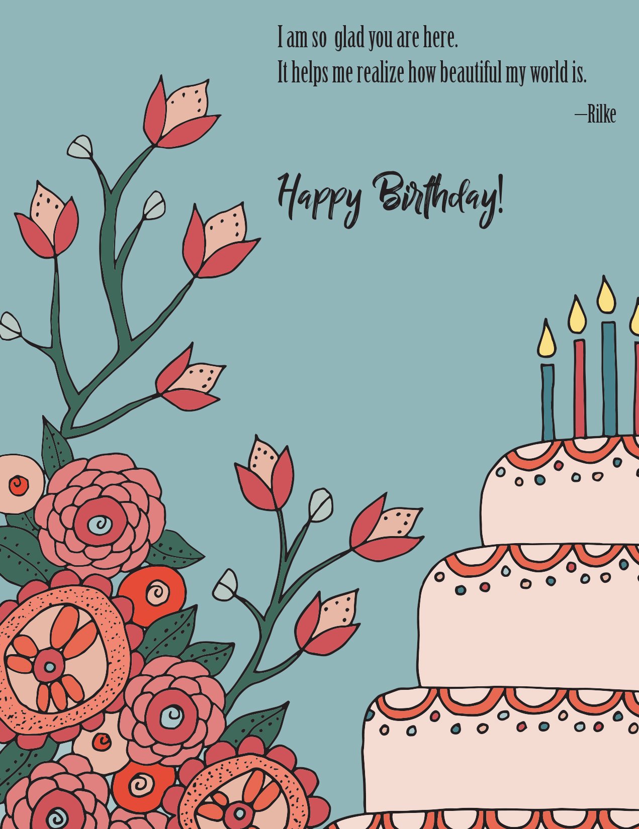 Cake Flowers Birthday Card Set