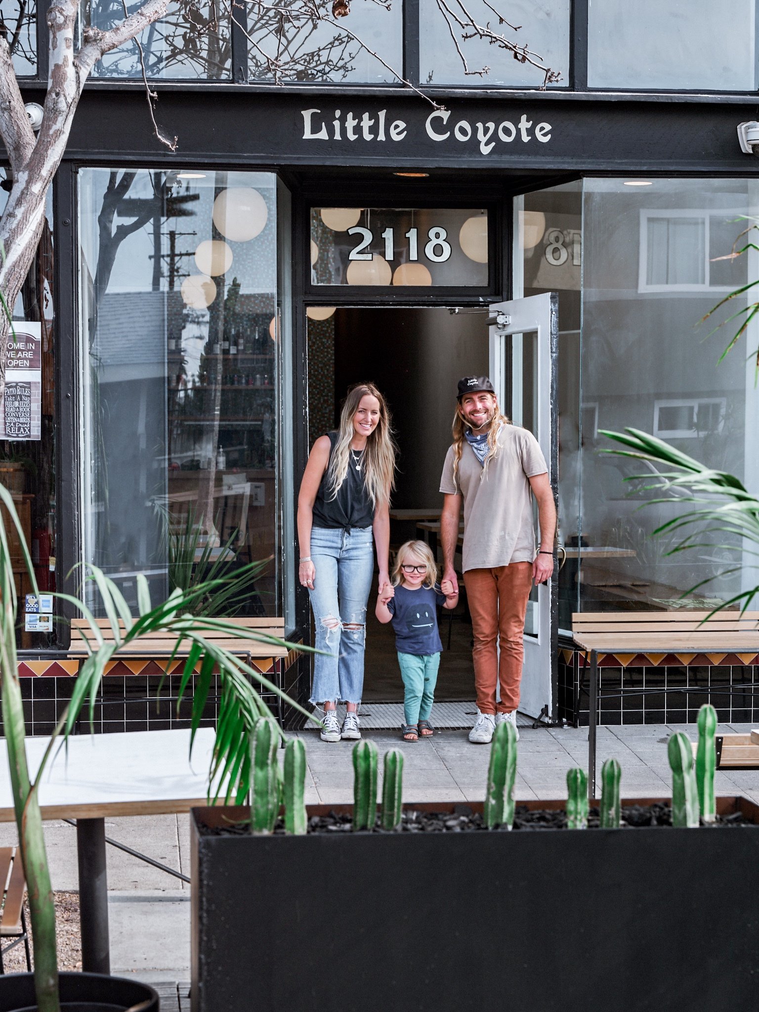 Laura, Jonathan and Coyote Strader, owners of Little Coyote Pizza