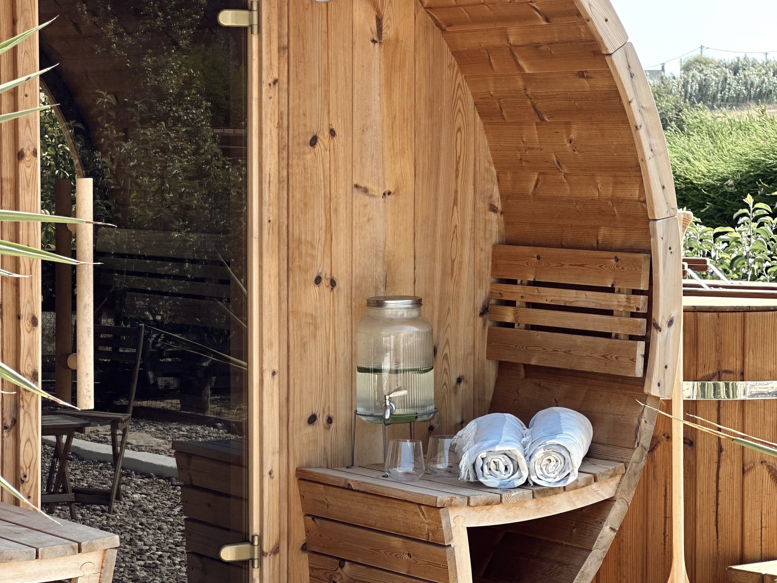 Outdoor wood fired sauna and ice bath at The Blanco Bungalow Ericeira