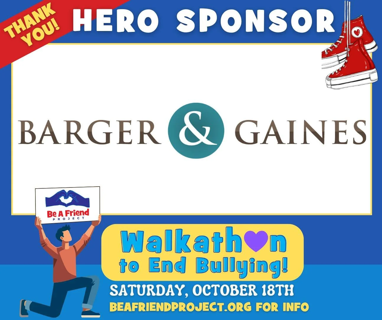 Barger & Gaines is a 'Hero Sponsor' for the Walkathon to End Bullying