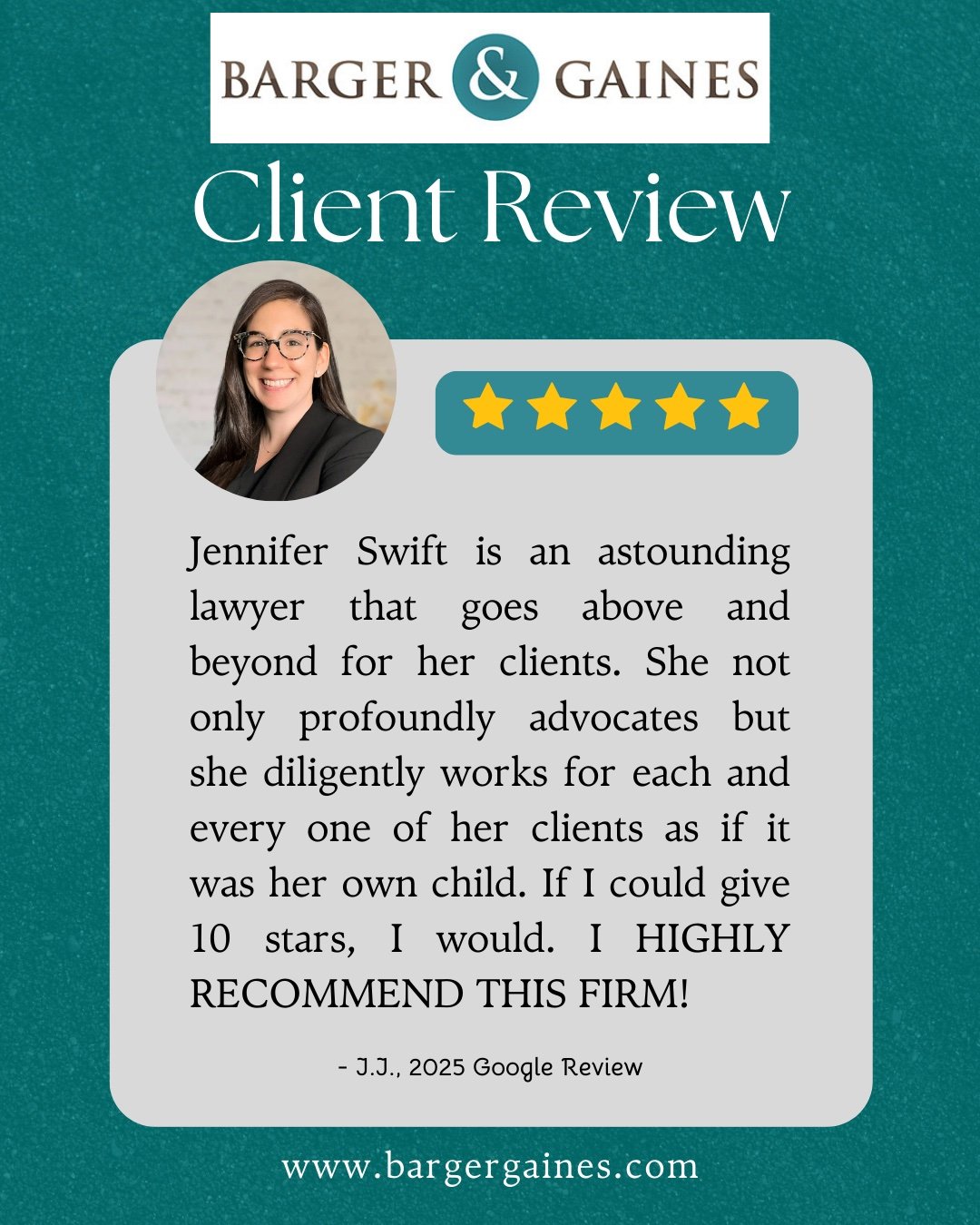5-Star Google Review for Attorney Jennifer Swift