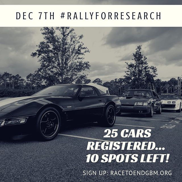 We are ONLY 2 weeks out from the #RallyForResearch! ✔Scenic route selected for backroad driving
✔Enthusiast 🏎 focused destinations w/ lunch
✔Wrap Party at a private Man Cave 🏎🏁🏍 Register at: RaceToEndGBM.org

All proceeds support 😇🙏 the Baptist