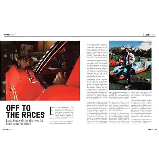 Thank you @jacksonvillemag for featuring us in this month&rsquo;s YourHealth! 🧠 Click the link in our bio to check it out 🏁 #rallyforresearch #racetoendgbm