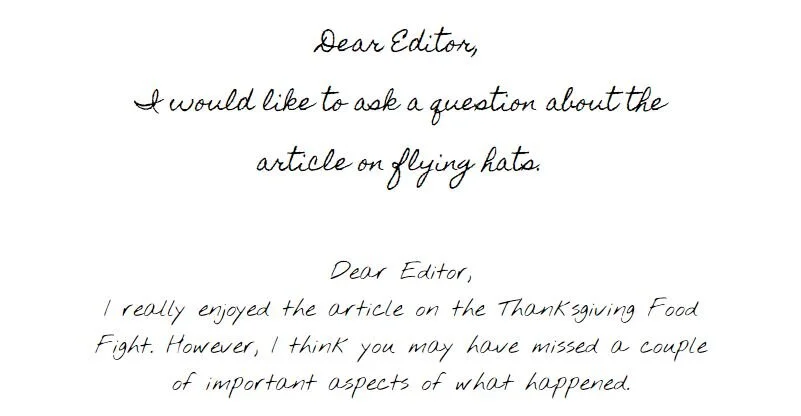 Coming Soon! Letters to the Editor
