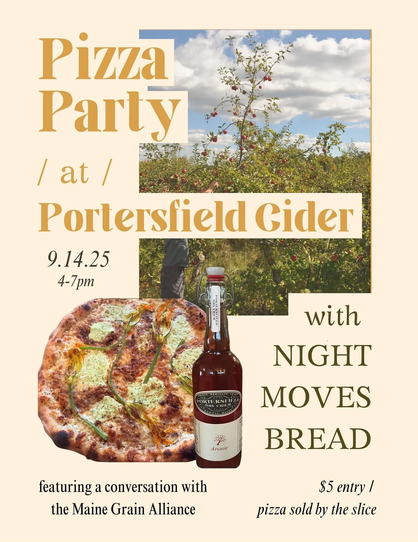 UPDATE: SOLD OUT!

A crisp fall day, artisan cider, and delicious wood-fired pizza...

What&rsquo;s better than that?! 🍎

Join us in the orchard on Sunday, September 14th for a pizza party featuring a conversation about local grains with Tristan Noy