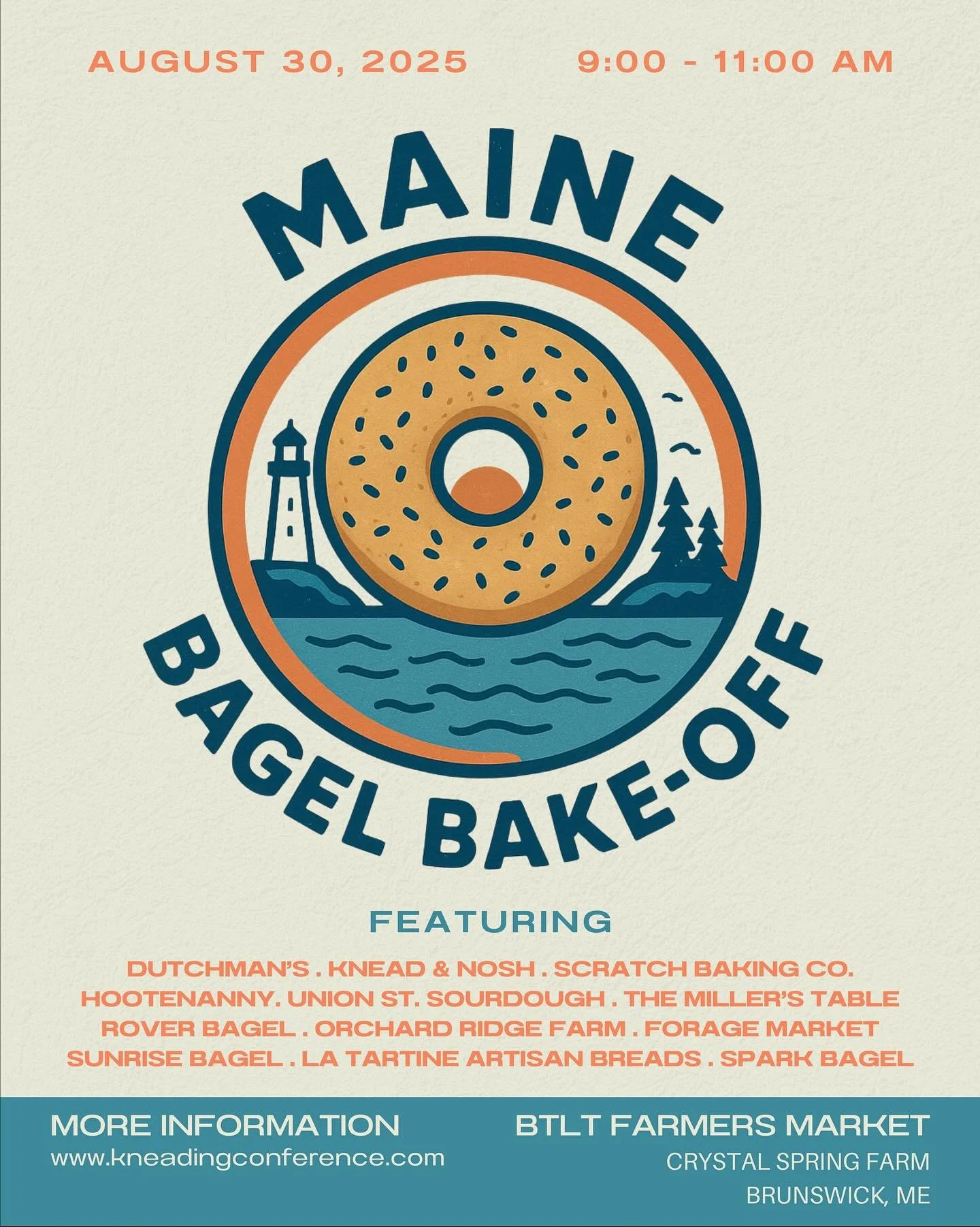The official Maine Bagel Bake-Off poster ⛵️

@_dutchmans_ 
@kneadandnosh 
@scratchbakingco 
@hootenannybread 
@unionstsourdough 
@millerstablemaine 
@roverbagel 
@orchardridgemaine 
@forage_market 
@sunrisebagelme 
La Tartine Artisan Breads
@sparkbag