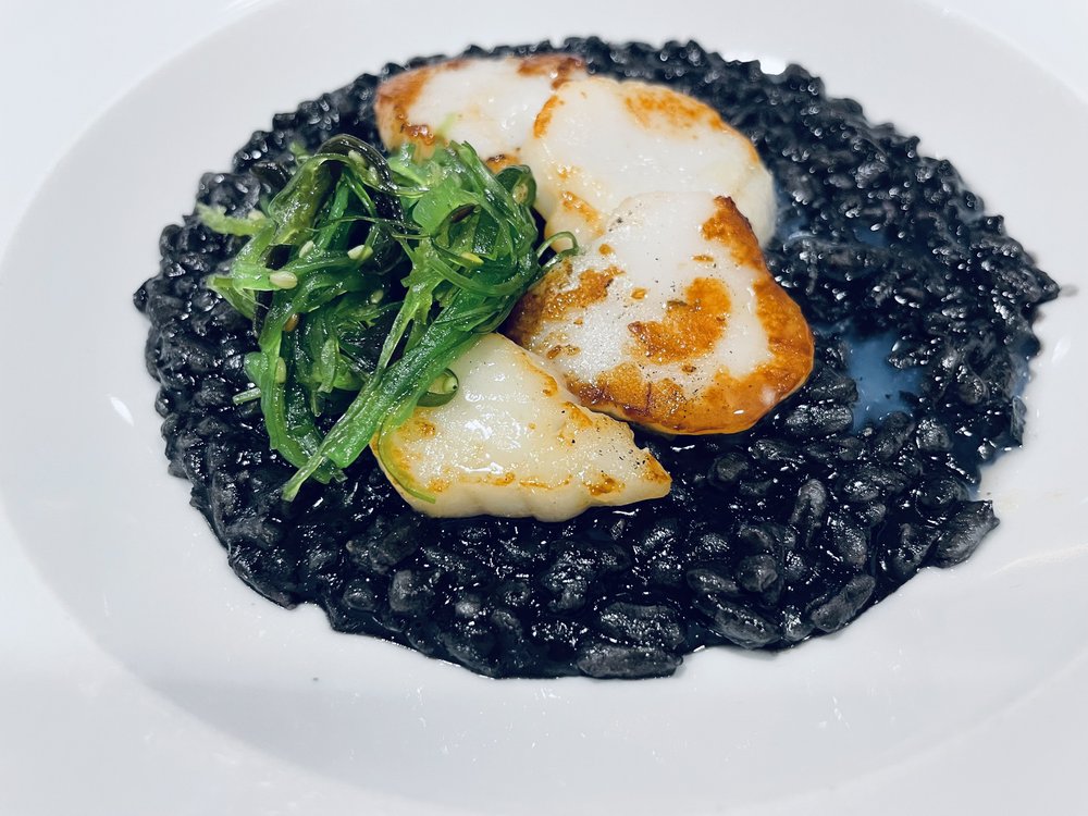 Scallops with Squid Ink Risotto