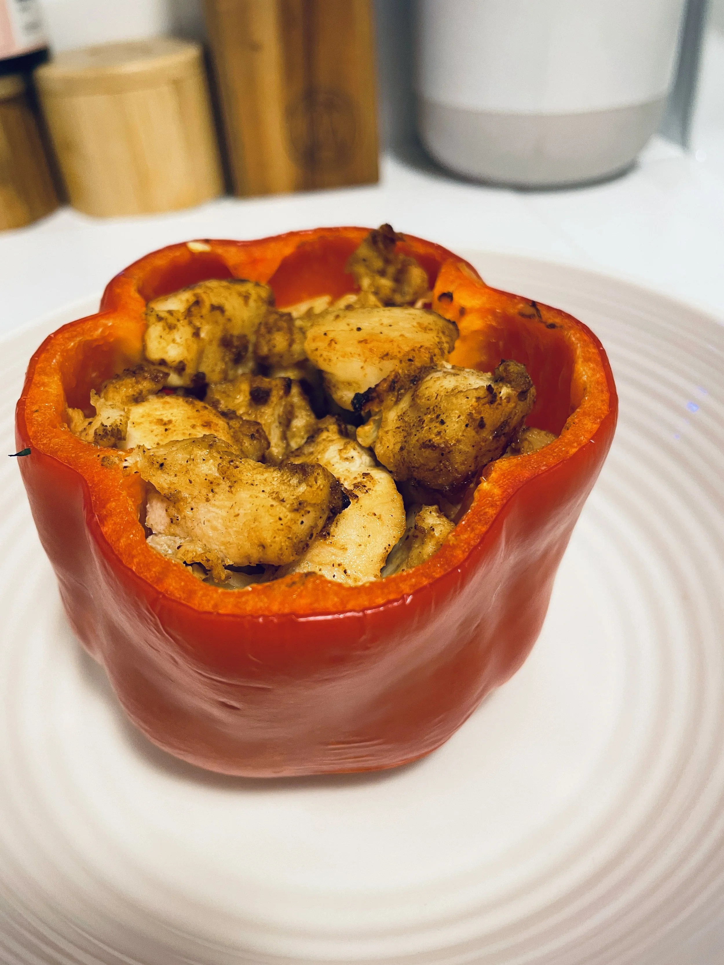 5 Spice Chicken "Fried Rice" (Hearts of Palm) Stuffed Pepper — enza eats
