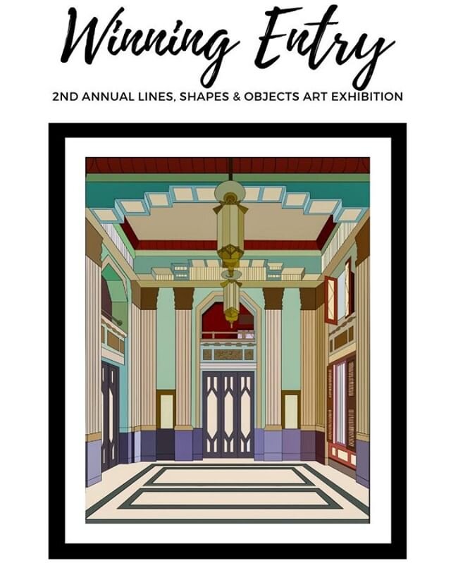 I'm excited to announce that the Havana Bacardi Building interior, one of my digital drawings in my series of Cuban Art Deco building interiors. The exhibition, presented by Fusion Art, is called Lines, Shapes, &amp; Objects and I immediately thought