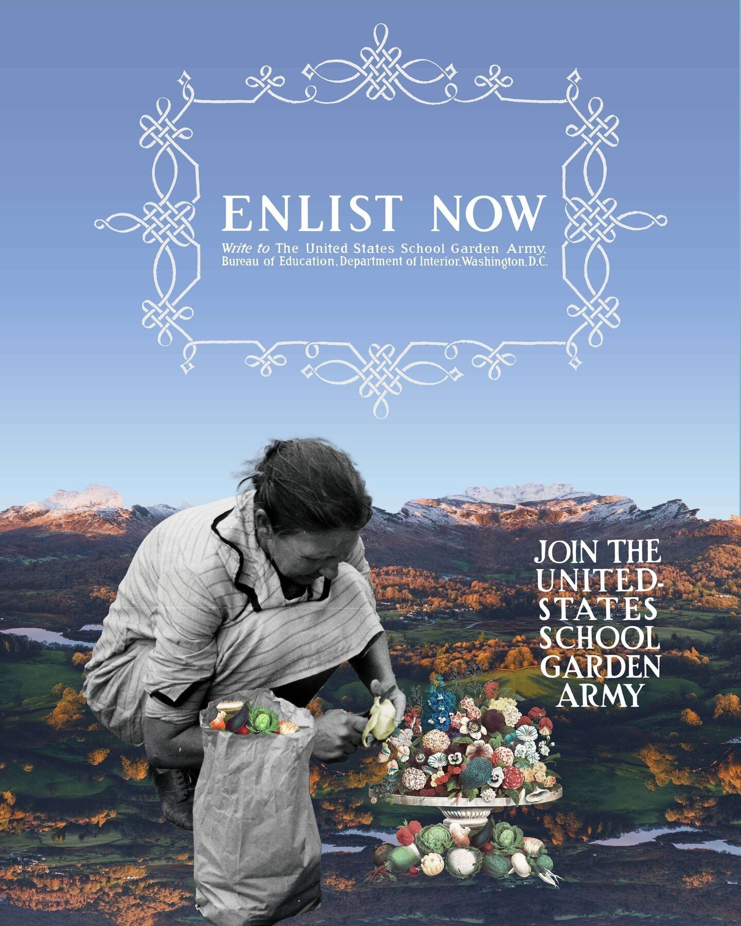 Enlist Now ✨ Join the United States School Garden Army 🍎 digital collage, 2022 ⁣
⁣
⭐  Shop Art &amp; Prints ARTESANAcollage.Etsy.com ⁣
⭐  To see more collage artwork, visit ARTESANAstudios.com
