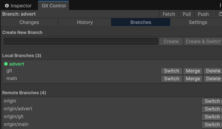 Unity Git Client Window — Cory