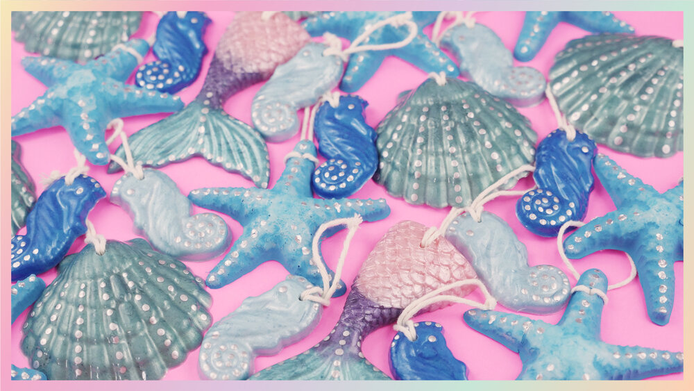 Details about / Tropical Blue Glass Christmas Tree Ornament Ocean Sea Shell Lighthouse Star Fish