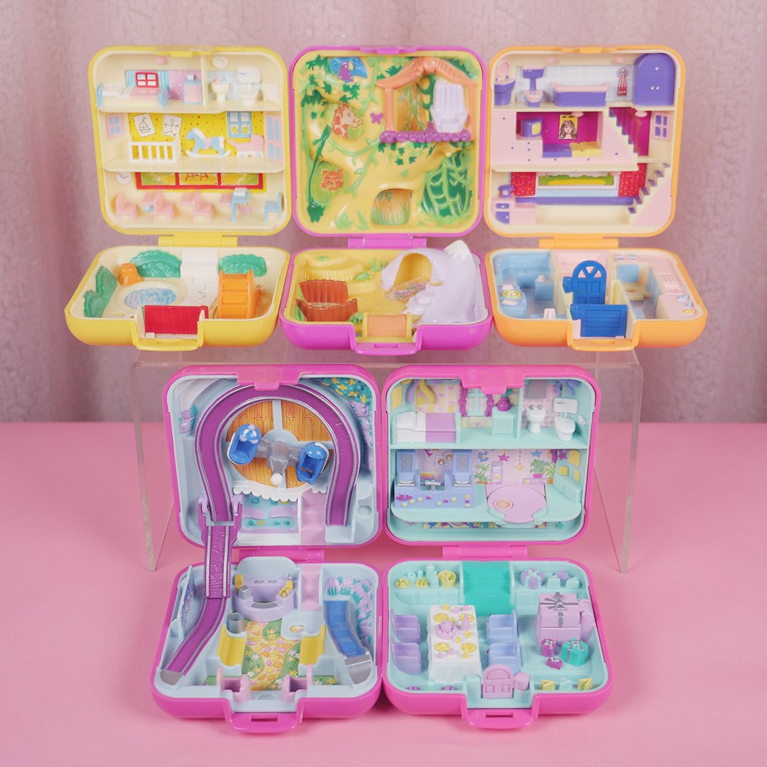 Vintage Polly Pocket 1989, Town House, Partytime Surprise, Play School,  Polly World, Wild Zoo World