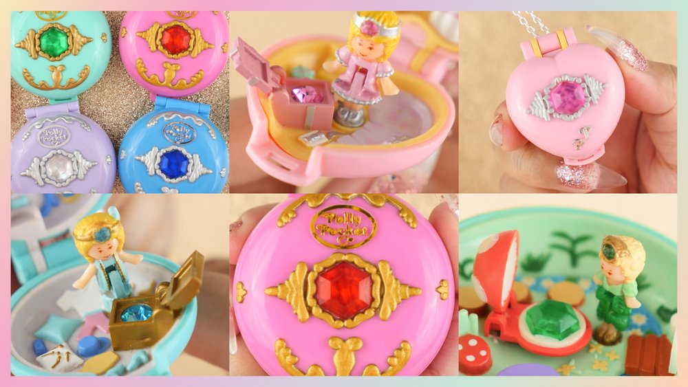 Polly Pocket Jewel Compacts 1992: Sea, Forest, Palace, Iceland, Lockets