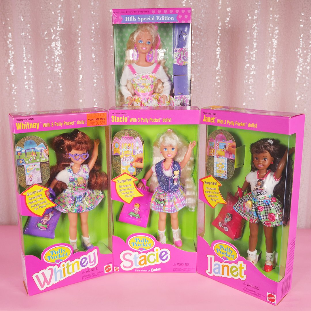 Vintage Polly Pocket Barbie Hills Edition &amp; Stacie, Janet, Whitney 1994