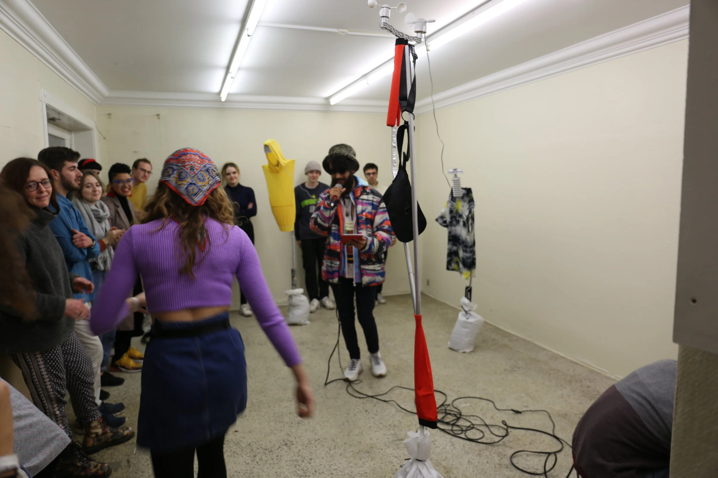  CLIMATE DATA KARAOKE, 2020. An exhibition of climate sensor sculptures at Kiosk7, Copenhagen. Thanks to the students of Arts University Bournemouth who assigned karaoke songs to the climate data collected from the sculptures. The graphs became score