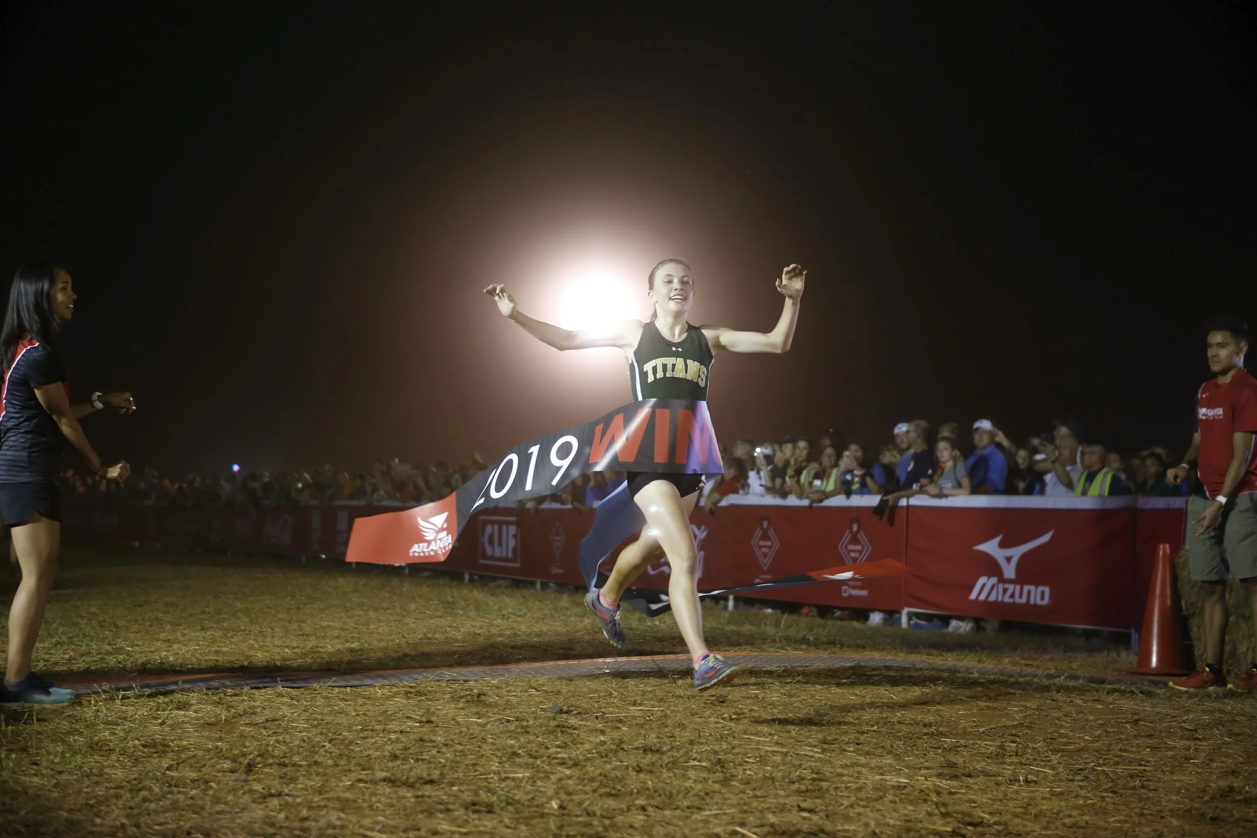  Hannah Minuitti finishes first place in the Wingfoot Classic Girls Varsity Championship Race in Cartersville, Ga., on Sept. 20, 2019. (Photo/Jenn Finch for Atlanta Track Club) 