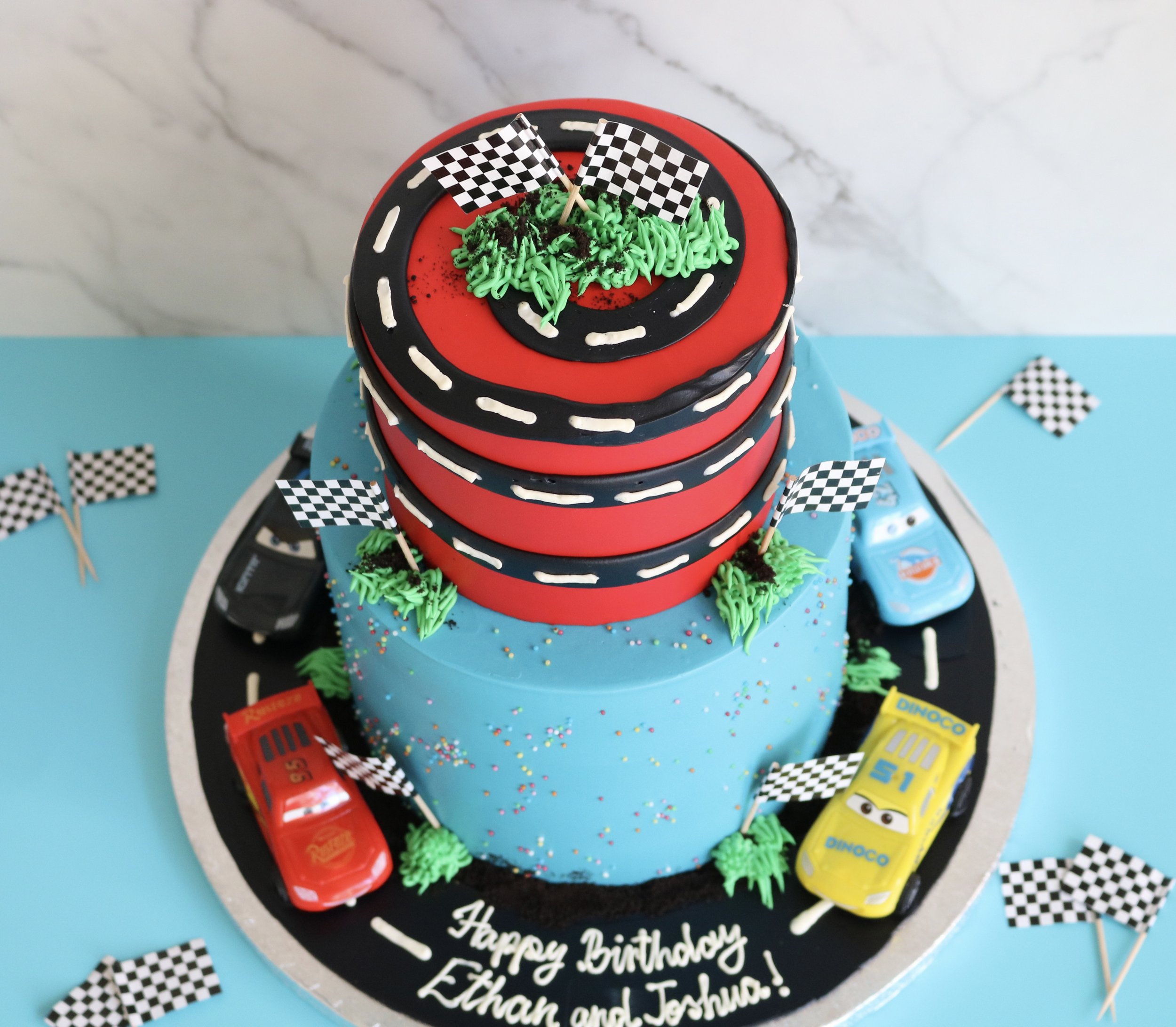racing car theme birthday cake for children