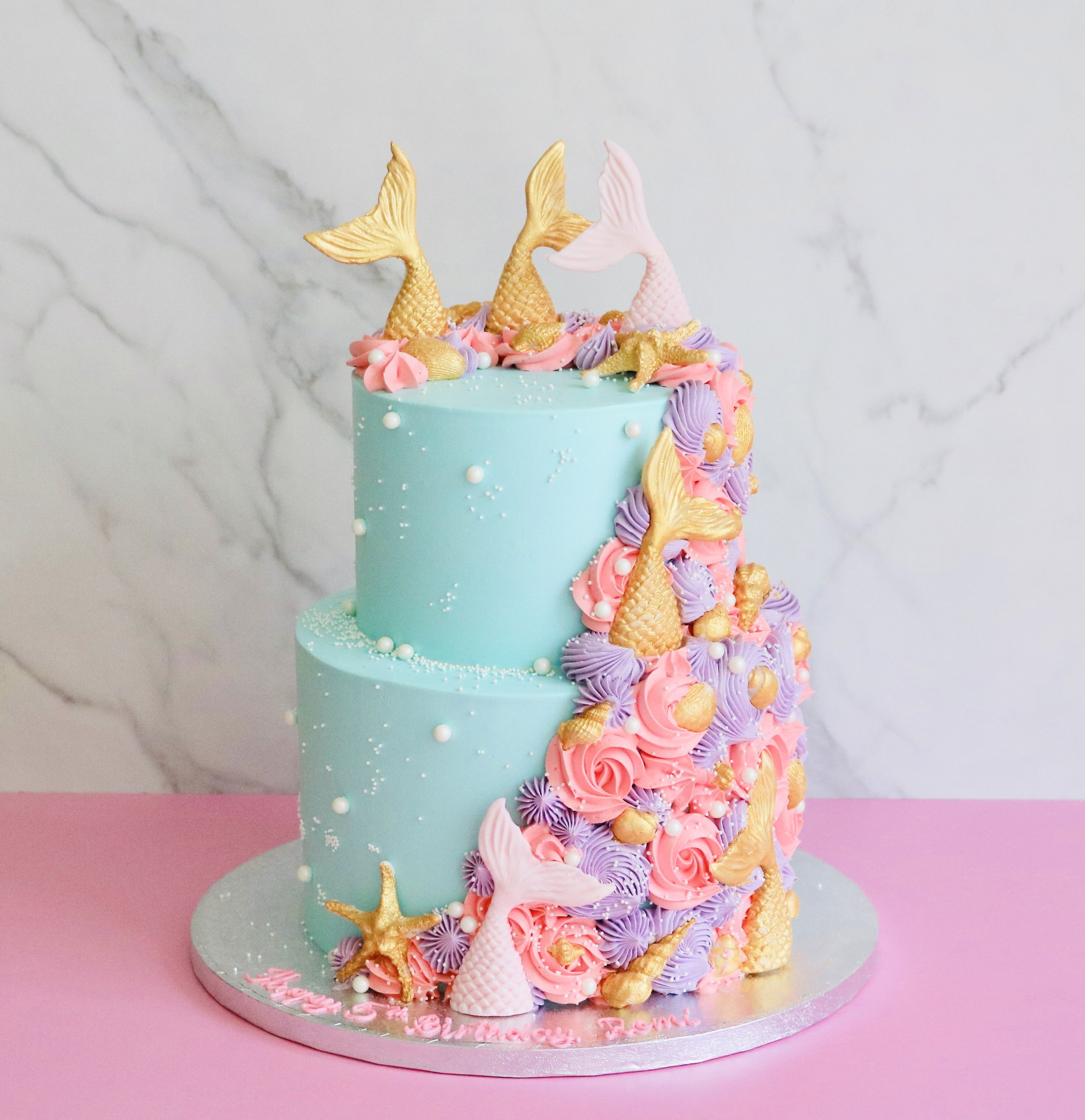 mermaid and under the sea themed cake in 2 tiered size for children party
