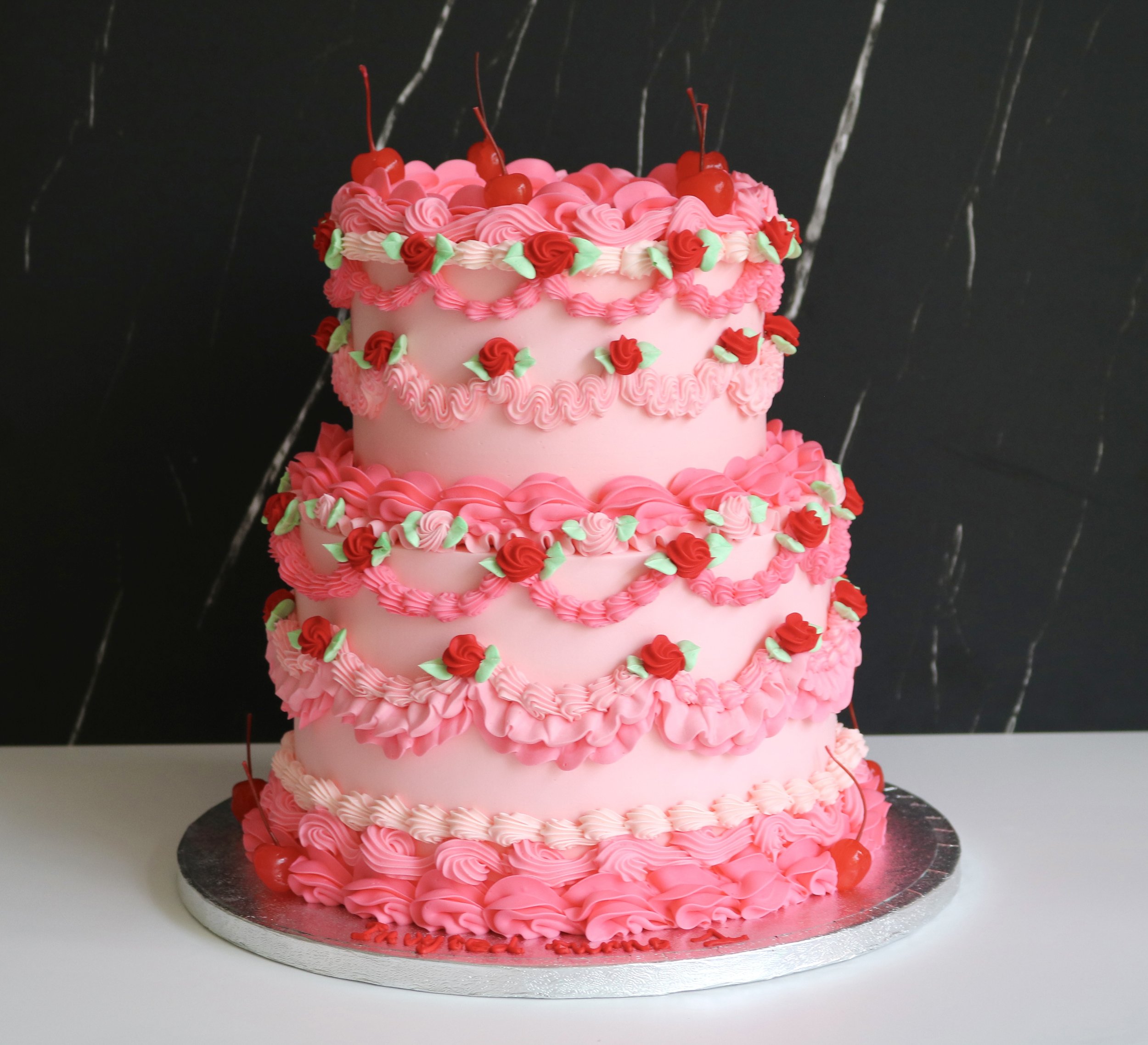 2 tiered vintage cake in pink colours, for all occasions in london
