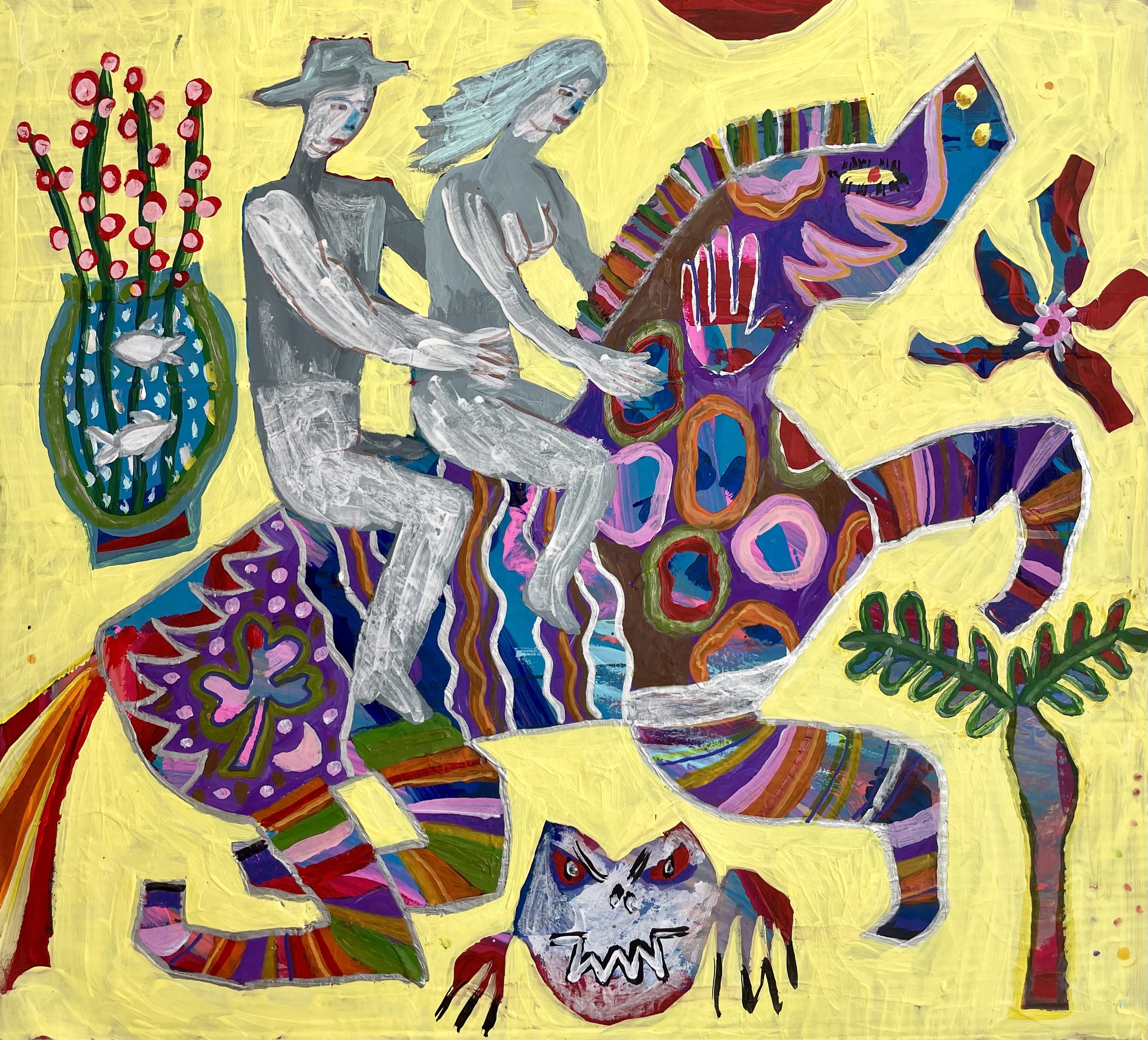 "Healing Animals, Horse" 2024, 32 x 32 cm, acrylic, pencils, oil stcks, pencils