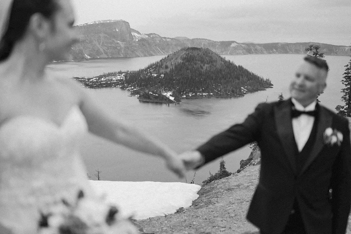 When is the best time to elope at Crater Lake? It depends on if you want snow or not. Anna &amp; Jeremy eloped early June and there was a lot of snow still (in fact it snowed on us for a minute). No matter when, in my opinion CL is always gorgeous!
