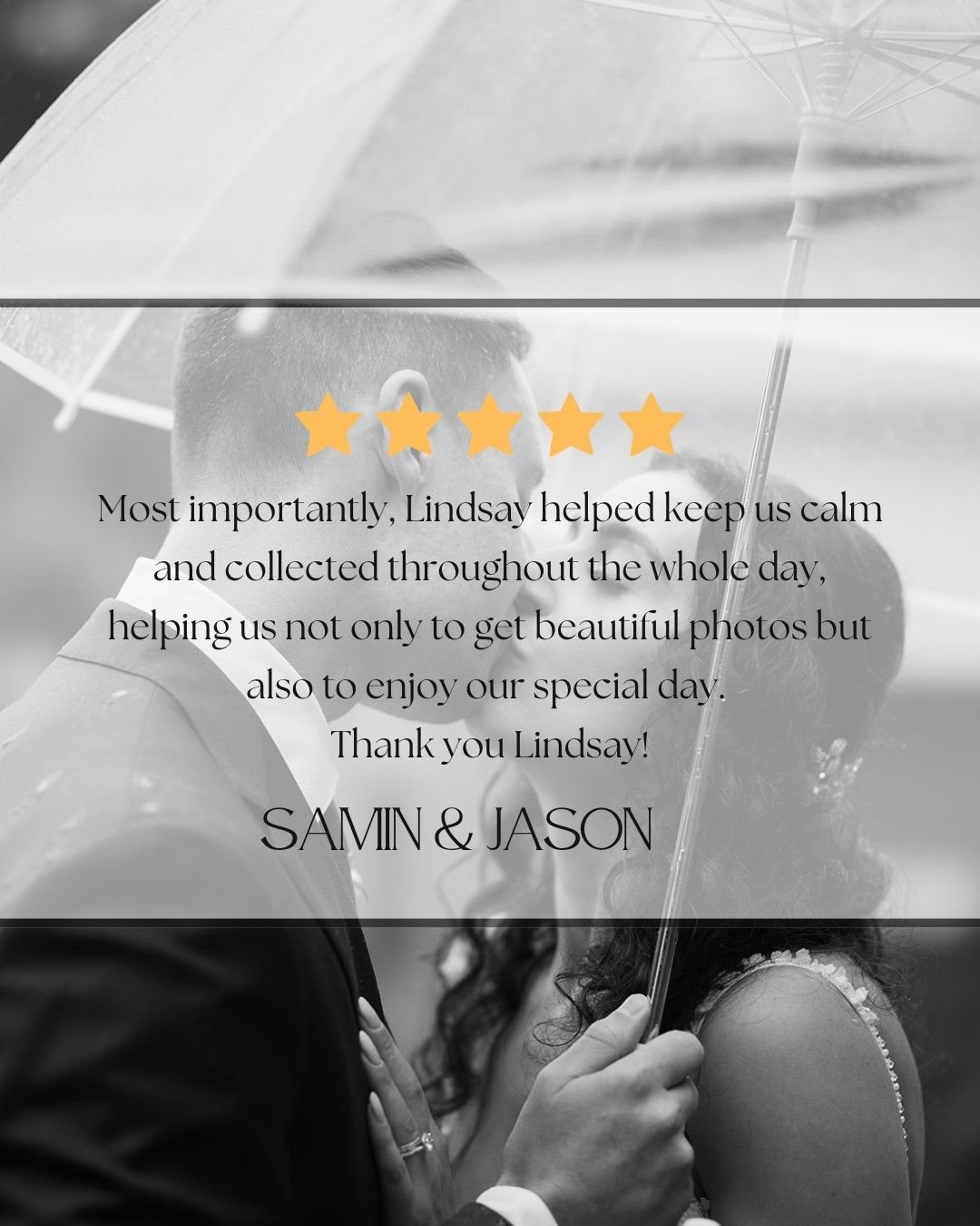 "We hired Lindsay as our wedding and engagement photographer and couldn&rsquo;t be happier with our pictures. Lindsay has a unique artistic eye when taking photos, and she captured both days beautifully. ⁣
⁣
Lindsay did a great job capturing sma