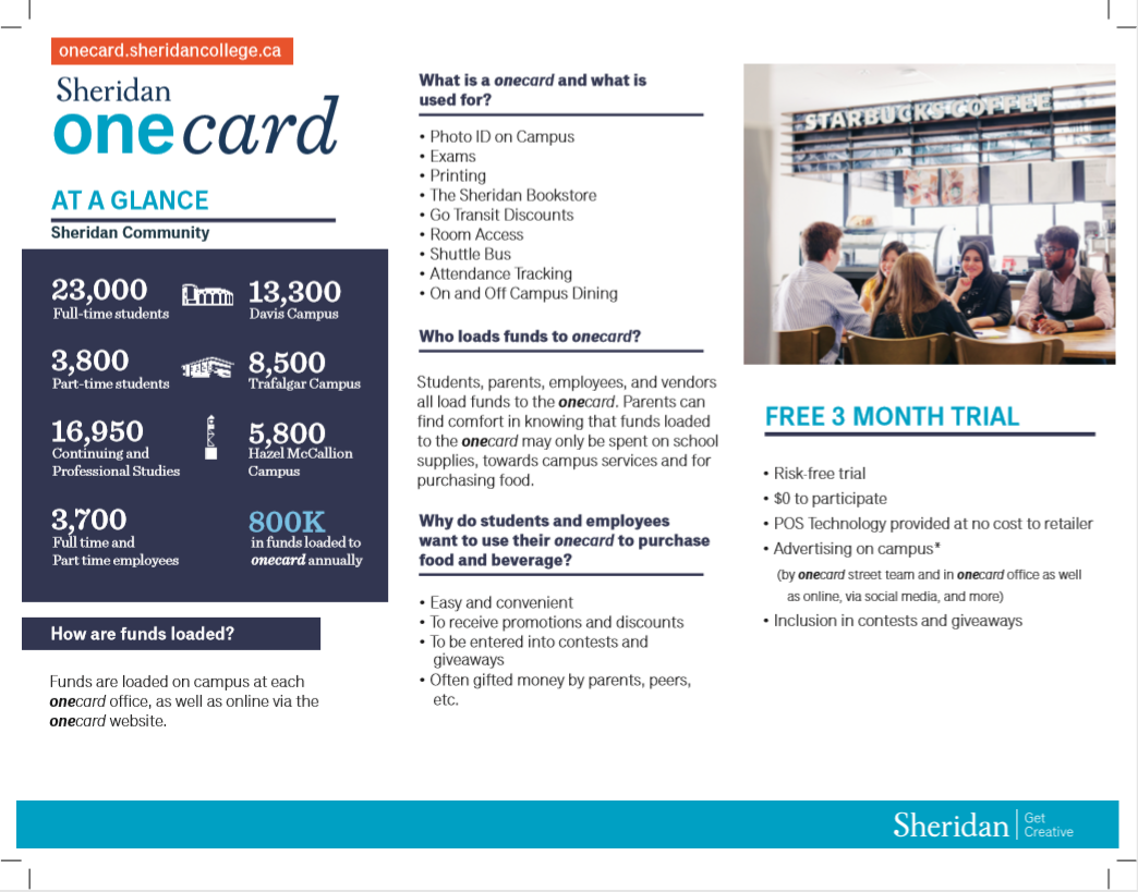 Inside of the tri-fold brochure for the vendors that are affiliated with Sheridan College’s OneCard Office