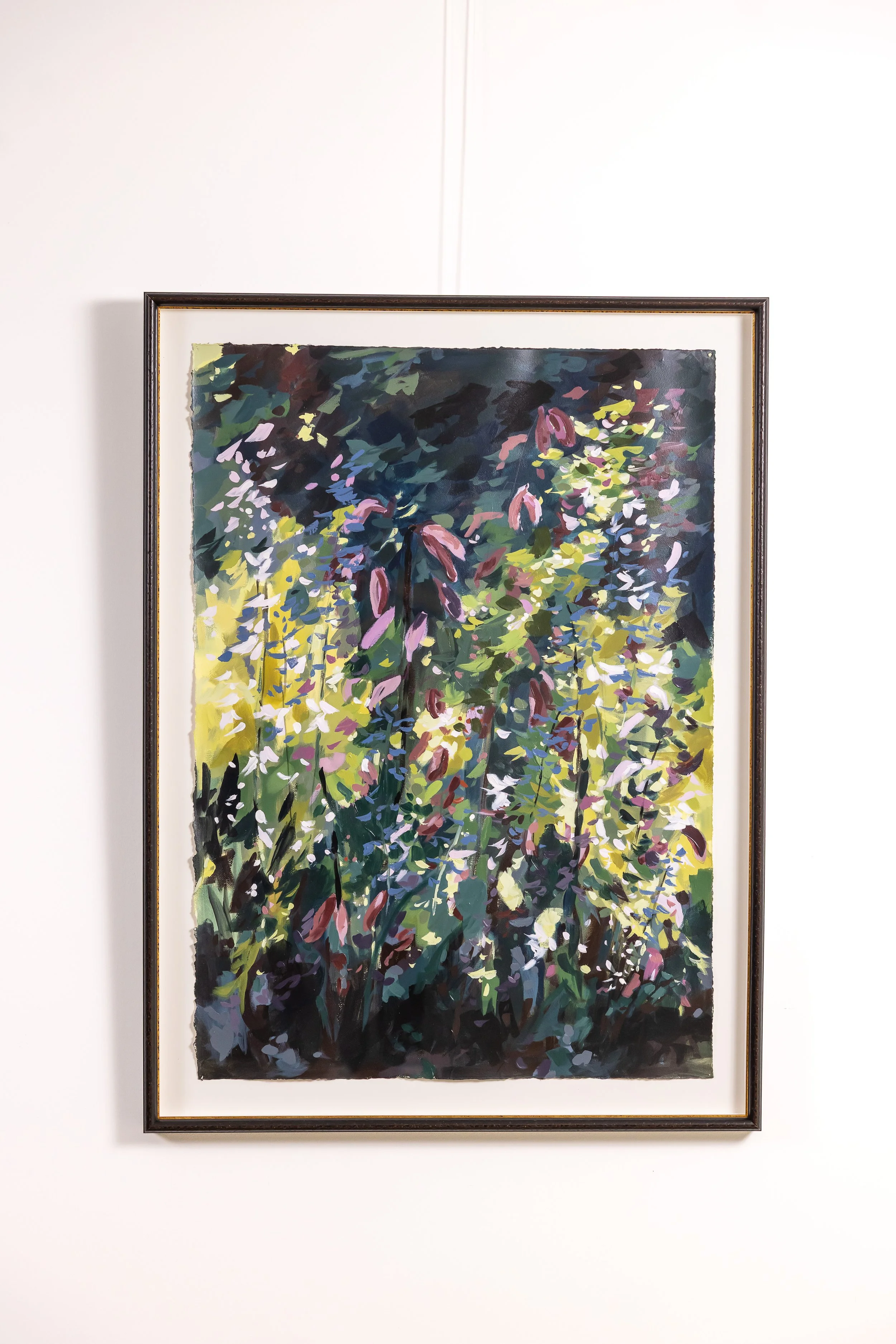 Framed abstract floral landscape painting by Asheville artist Cheyenne Trunnell.