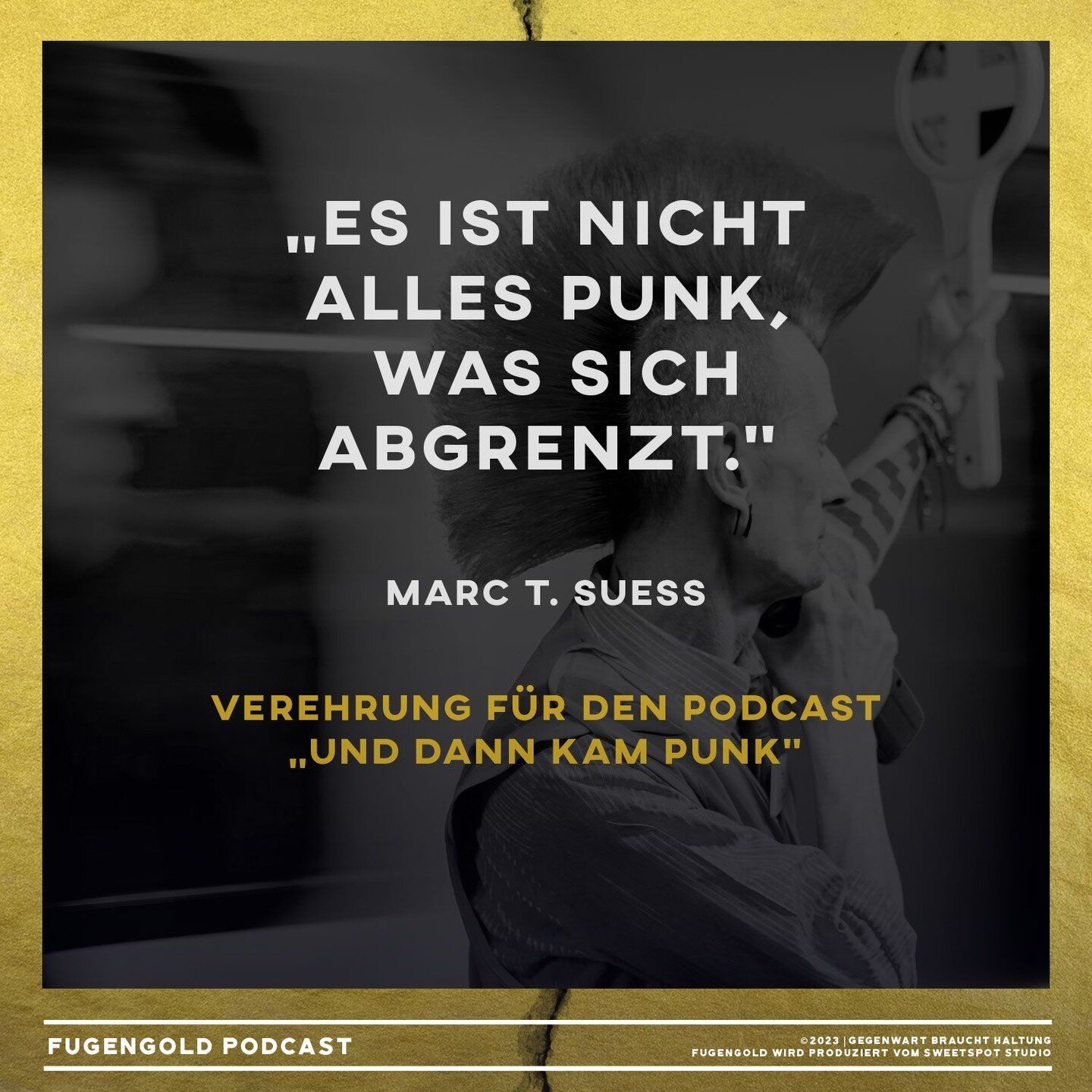 Verehrung von Marc T. Suess f&uuml;r den #podcast &bdquo;Und dann kam Punk&ldquo; (@unddannkampunk @cyrooks) &quot;Es ist nicht alles Punk, was sich abgrenzt. &quot; 
Jetzt h&ouml;ren auf https://buff.ly/3bQIIQd und &uuml;berall, wo es Podcasts gibt!