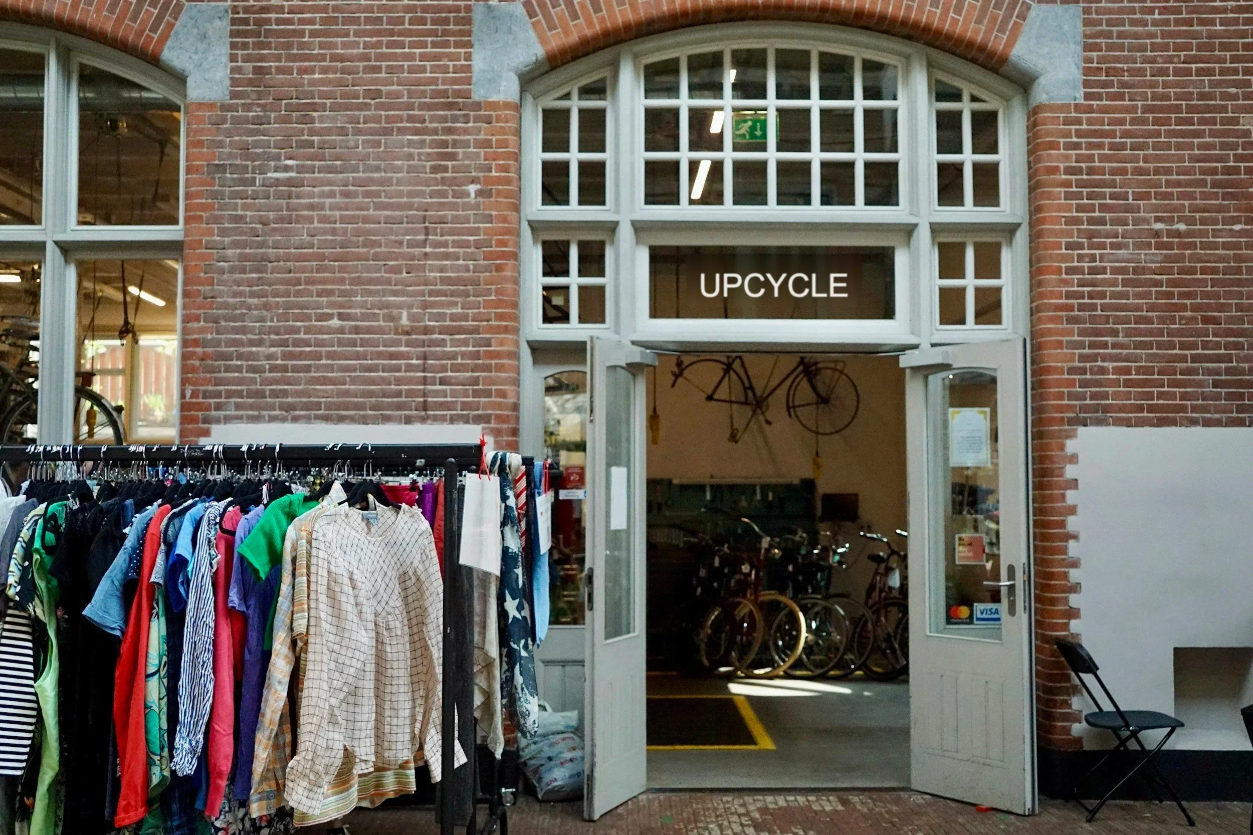 Clothing rail outside an upcycling store