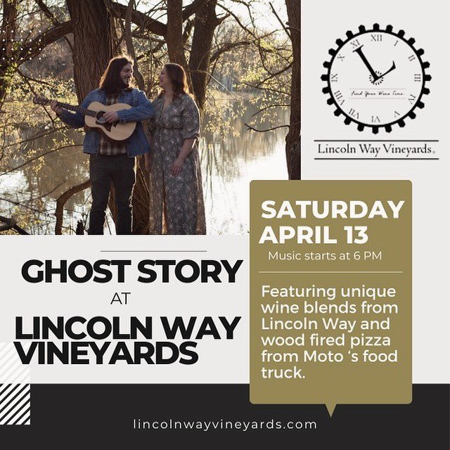 Looking for Saturday night plans in Wooster? Join us at Lincoln Way Vineyards for tasty wines 🍷, wood fired pizza 🍕, and live music with us! 👻📖