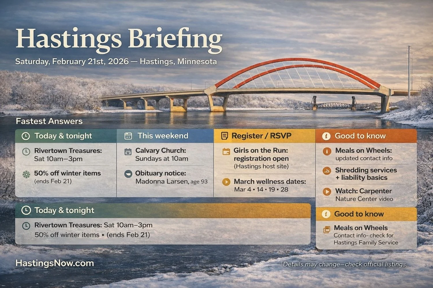 Hastings Briefing — Saturday, February 21st, 2026 — Non-profits, Obituaries, Professional Powerhouse, and the Latest episode artwork