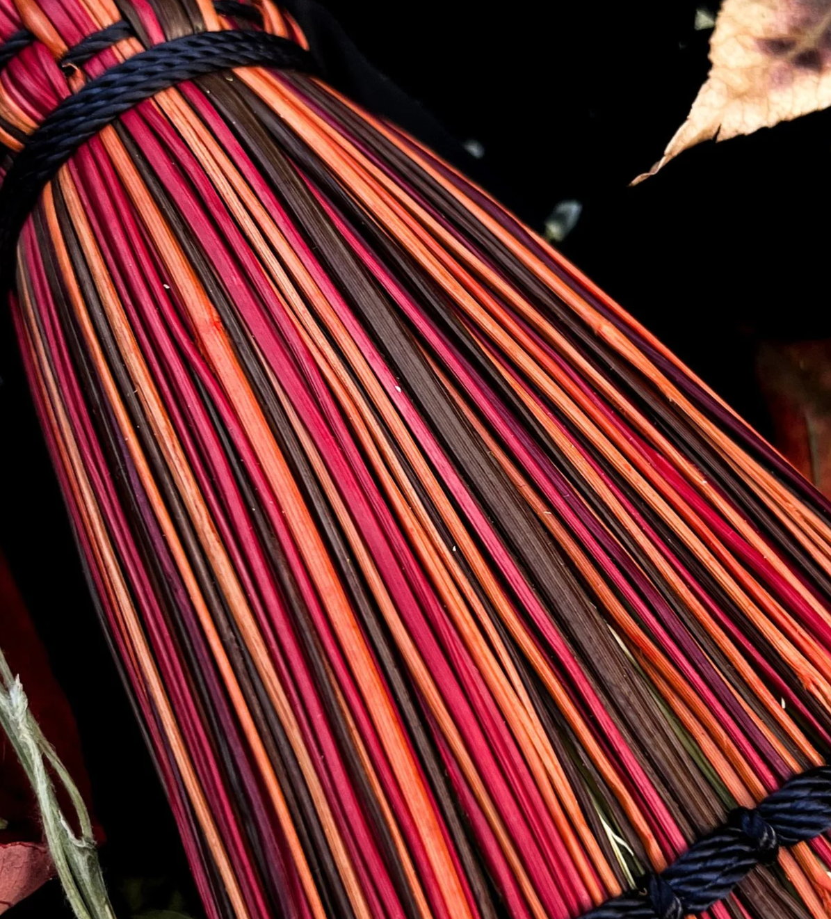 Craft four Autumn brooms and whisks in the Fallen Leaves Complete Broom Bundle. Learn weaving, wrapping & stitching in Zoom workshops Nov 7, 8 & 21.