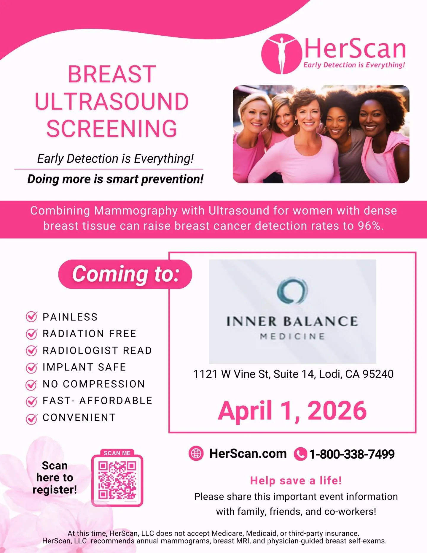 Ultrasound breast health screening is coming to Inner Balance Medicine&rsquo;s Acupuncture &amp; Integrative Wellness clinic on April 1 with HerScan! #lodicalifornia #lodihealth #integrativeoncology #herscan #herscanultrasound