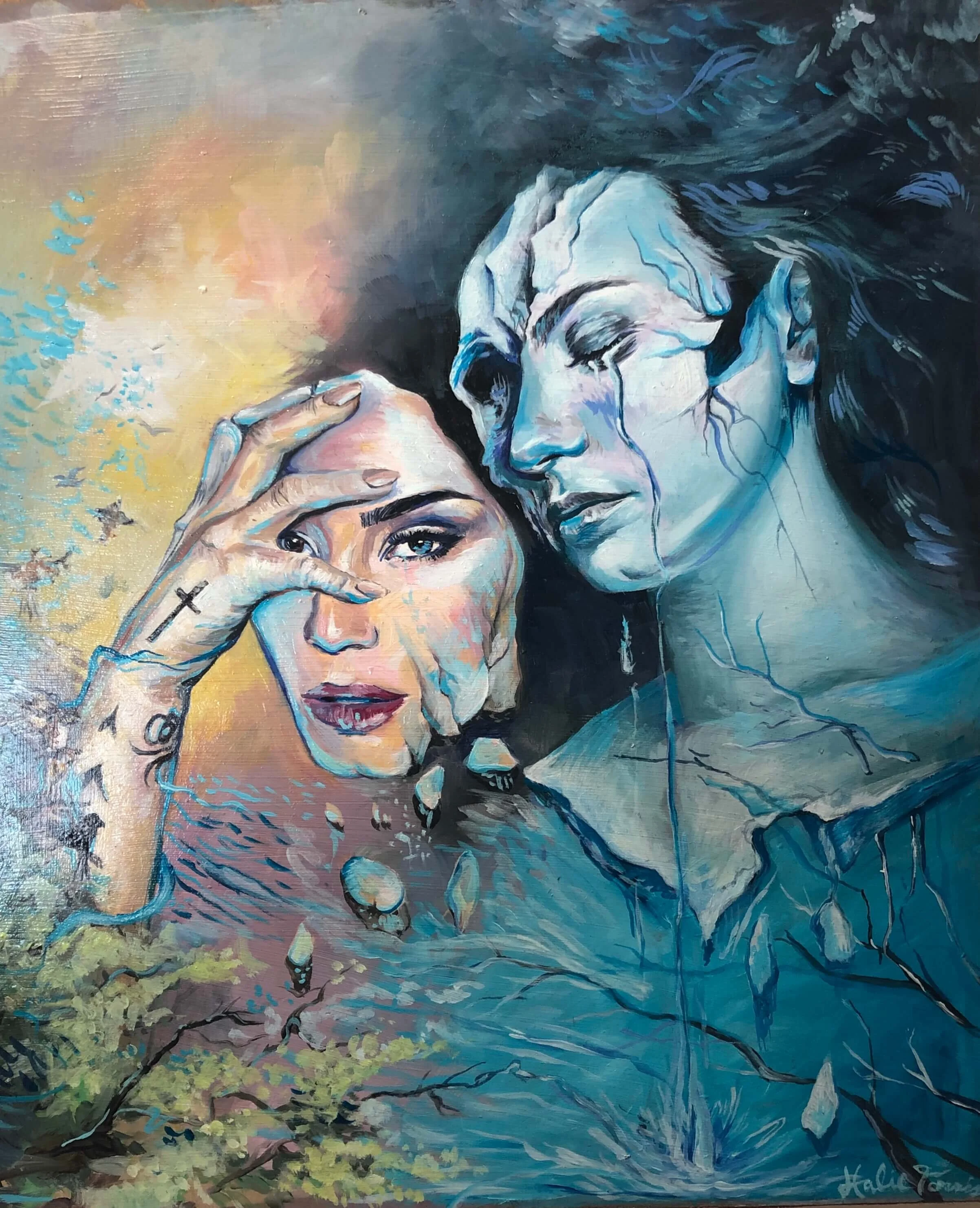 Demi Lovato, oil on wood board, 12"x20"