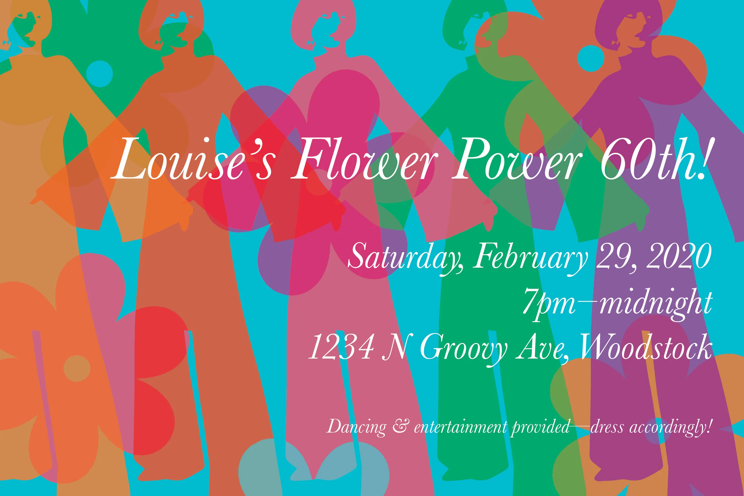 Invitation for my aunt's groovy 60th birthday party, 2020