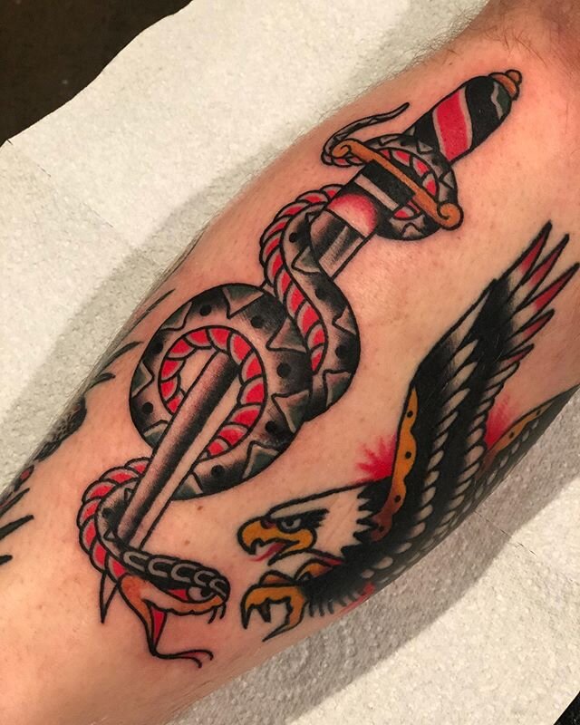 Fresh snake and dagger between some healed ones I did last year. Cheers Josh!