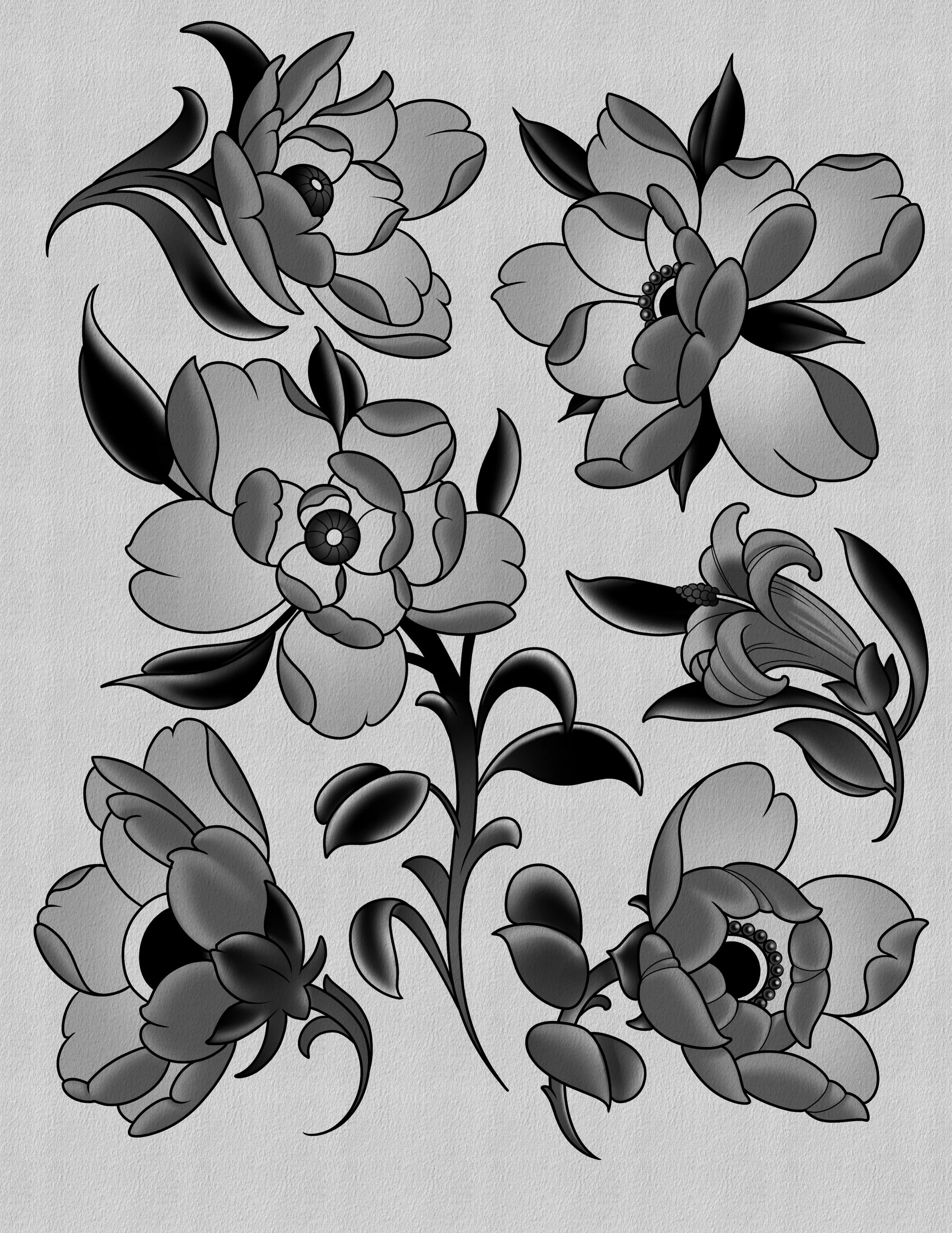 A new sheet of florals ready to tattoo.
Designed to work as standalone pieces or to build into larger compositions.
Available in black &amp; grey or colour 🌿
@korpus
.
.
.
.
#flowertattoo #floraltattoo #botanicaltattoo #romantictattoo