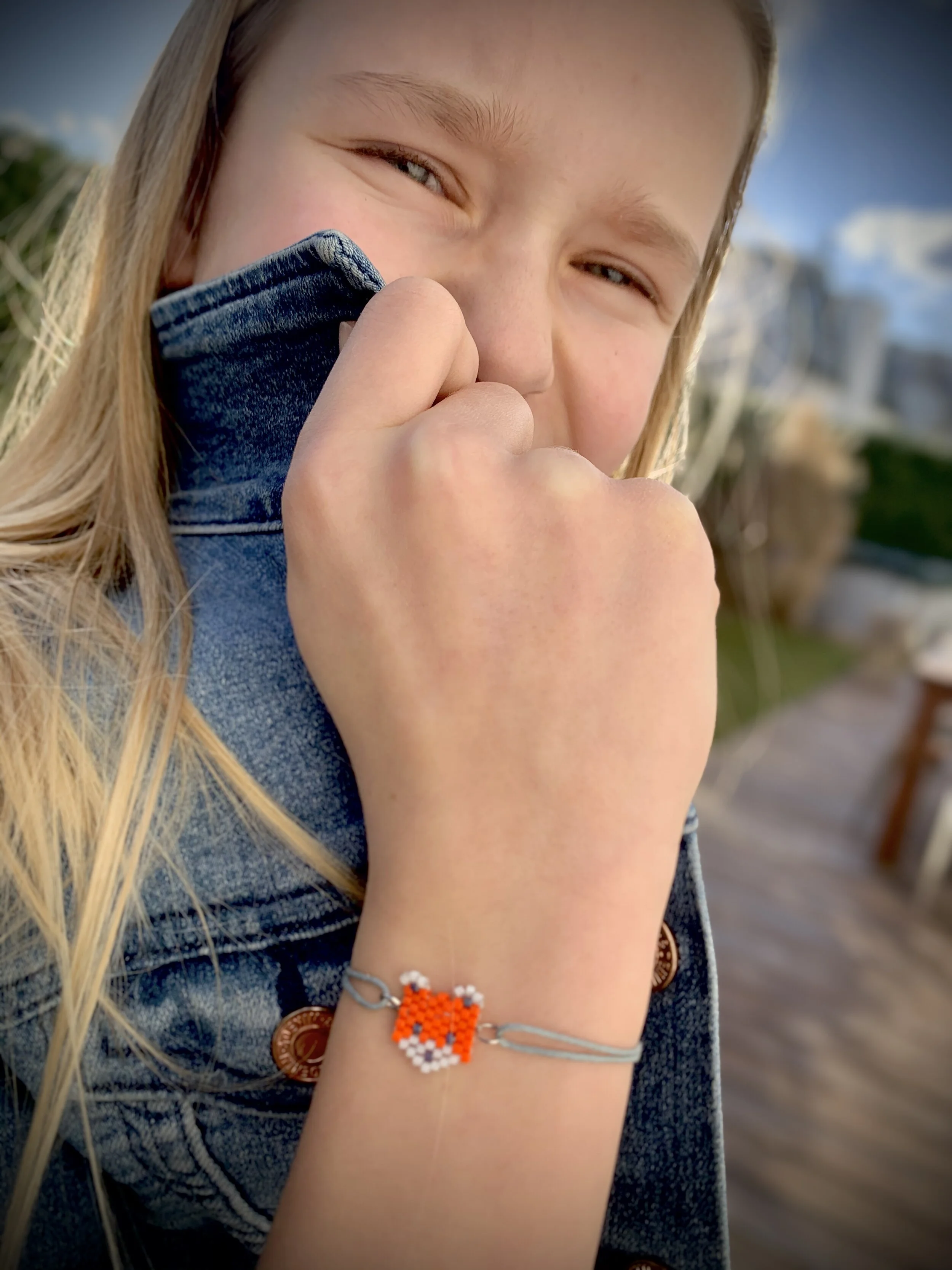 Pets n'Pearls, Armband Fuchs orange-grau